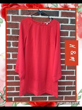 H&M Coral-Red Long Sleeve Shift Tunic Dress